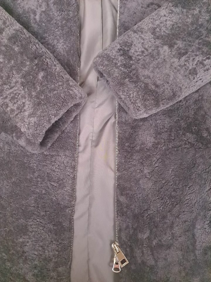 Delaney, 87 cm. - Hood - Curly Lamb - Women - Segred Grey