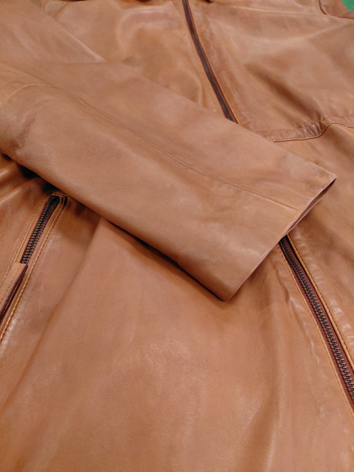 New Solene, 87 cm. - Hood Lamb Thick Dace Leather -Women Dark Cognac