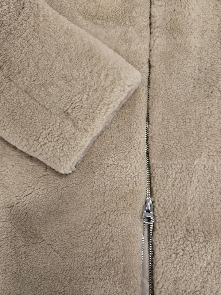 Delaney, 87 cm. - Hood Curly Lamb - Women Dark Beige