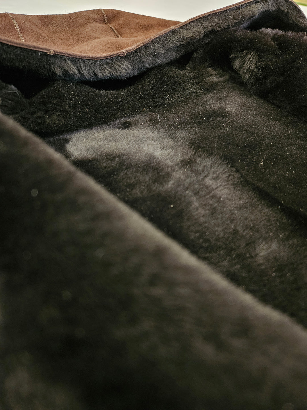 Ausron-A, 110 cm. - Hood Suede Lamb - Women Dark Brown