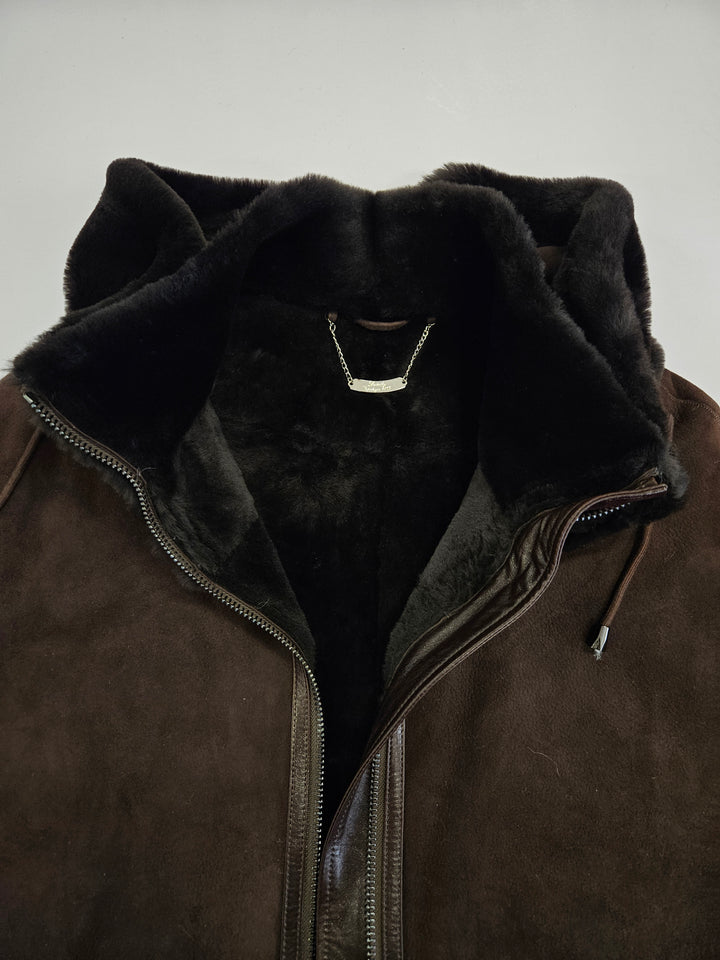 New Gabiana, 108 cm. - Hood Suede Lamb - Women Dark Brown
