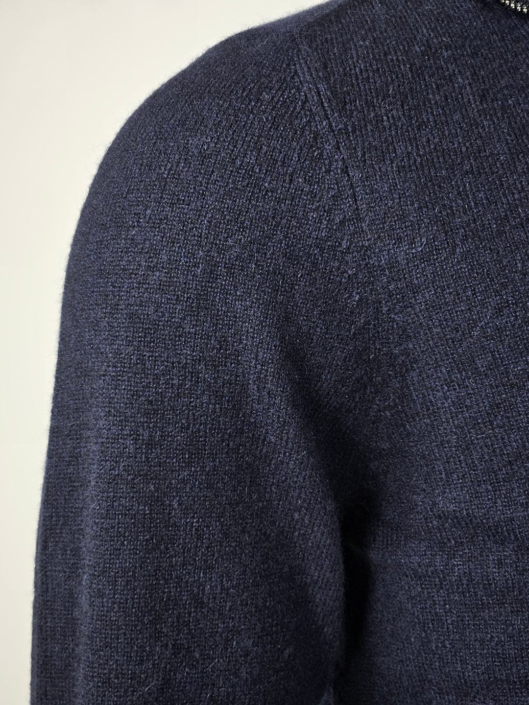 SY-1568-9 Herre sweater med halv lynlås - 100 % ren kashmir - mænd - mørkeblå
