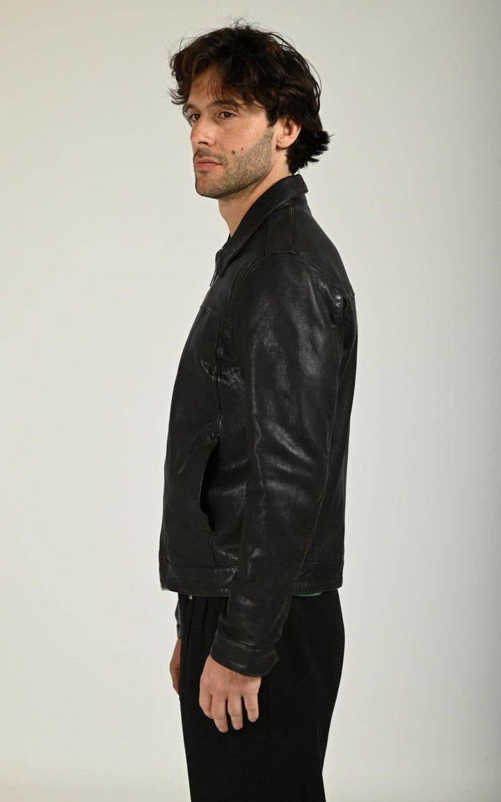 Decatur Black Distressed Leather Jacket - Men