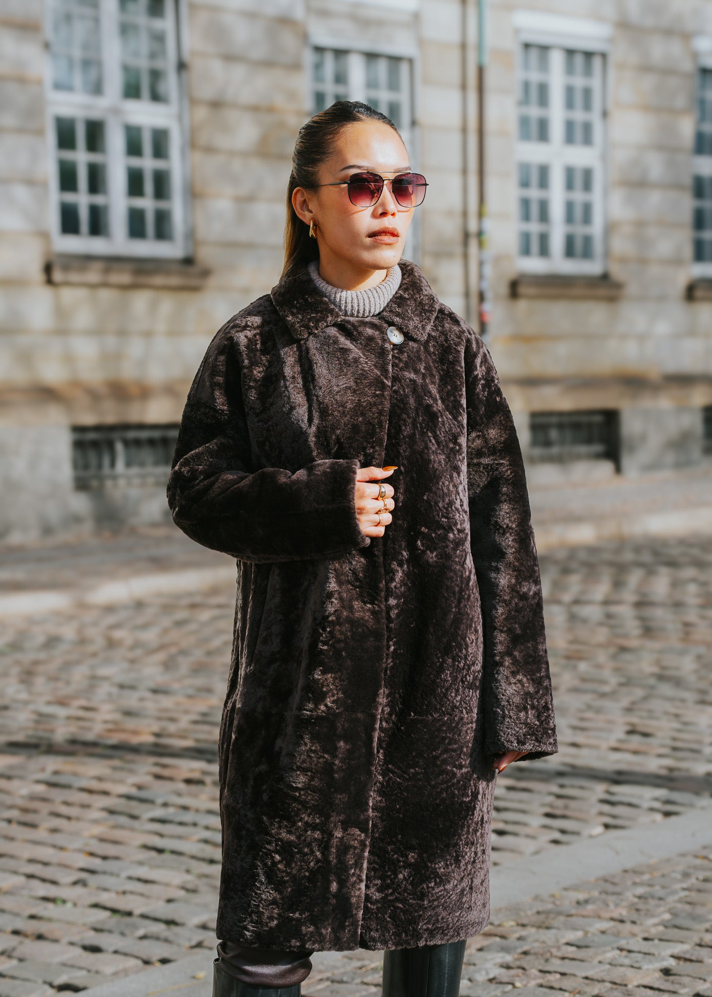 Izel, 95 cm. - Collar Nappa Lamb - Women Brown – Stampe Denmark