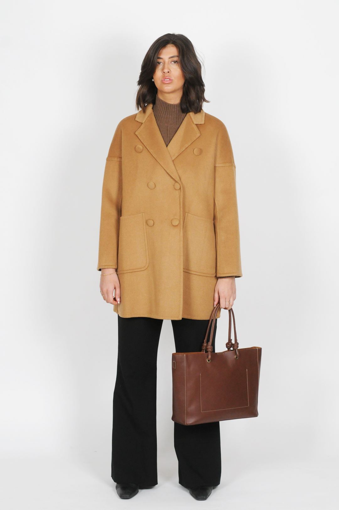 Heda, 85 cm. - Collar - Wool jacket - Women - Camel