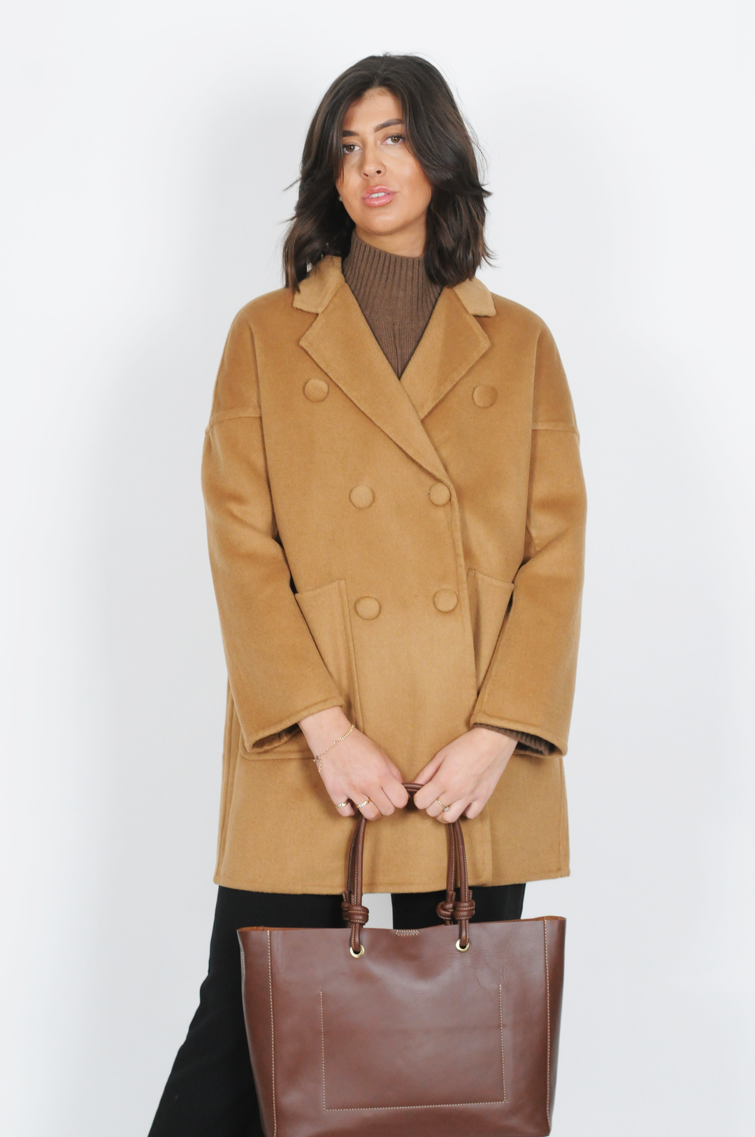 Heda, 85 cm. - Collar - Wool jacket - Women - Camel