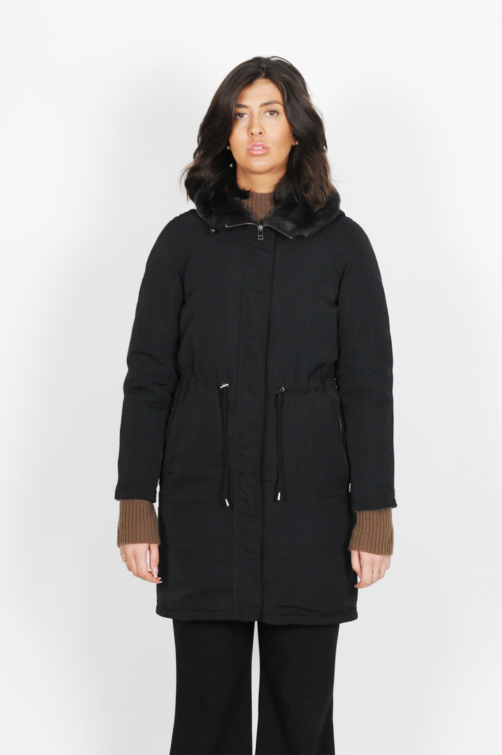 17611 - Black Parka Coat med pelsfor - Kvinner