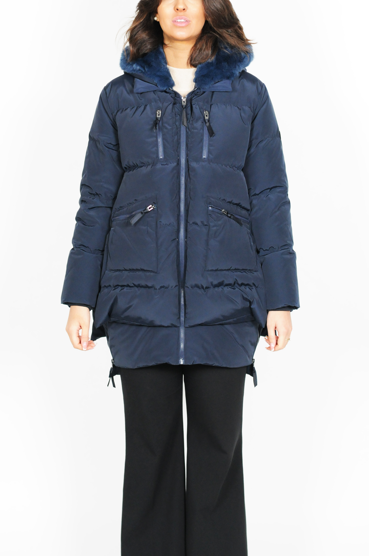 Für immer, 90 cm. - Daunenjacke mit Fell - Damen - Marineblau