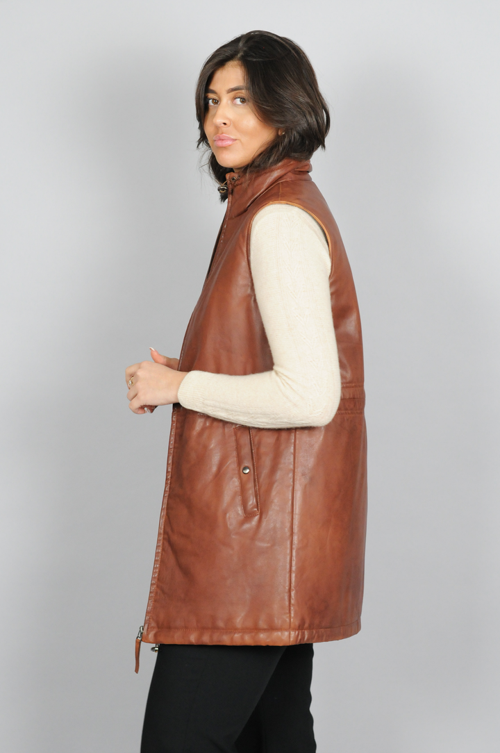 Finley - Lamb Leather Vest - Women - Dark Cognac