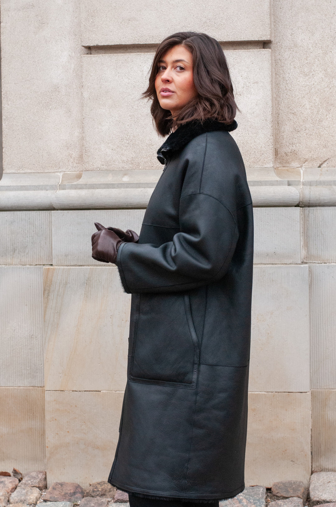 Isilda, 105 cm. - Krage - Nappa Lamb - Dam - Svart