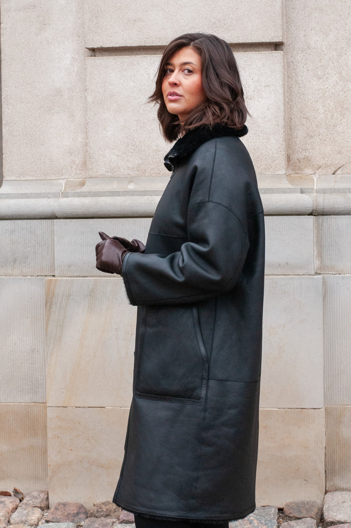 Isilda, 105 cm. - Krage - Nappa Lamb - Dam - Svart