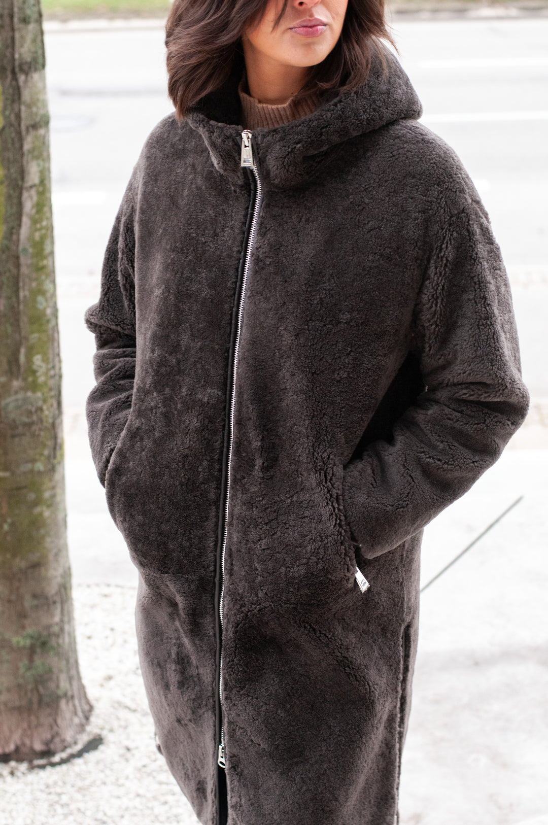 Gilla, 105 cm. - Hood - Curly Lamb - Kvinder - Kaffe