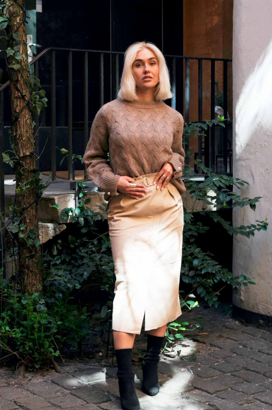 Edith Skirt - Lamb Dior Leather - Women - Cafe