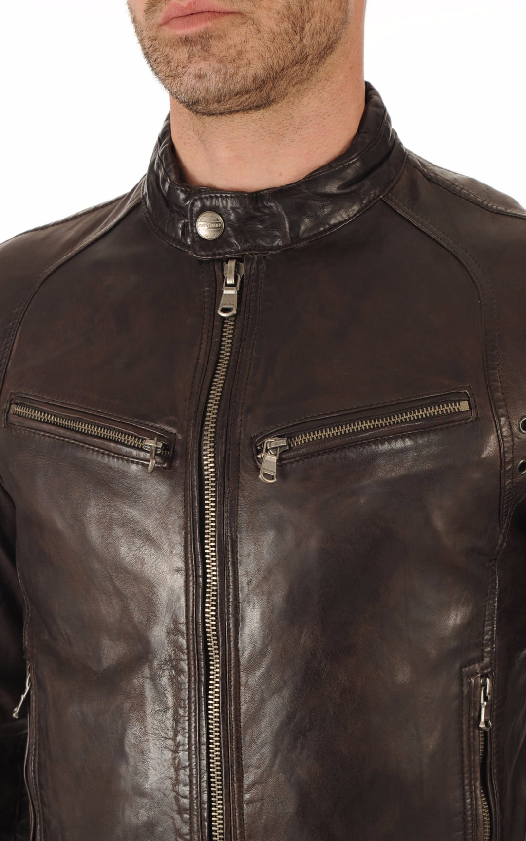 Blouson cuir homme Daytona 73, modèle Dustin 100233 de couleur Marron - vue détaillée