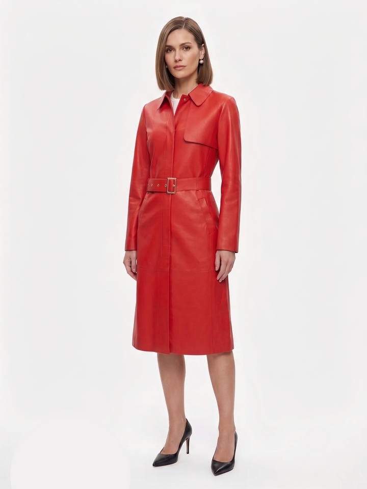 Alvison, 109 cm. - Lamb Dior Bonded Læder-Damer - Brandrød