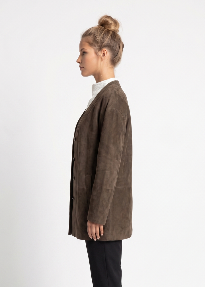 Filza, 75 cm. Goat Suede Leather - Women Olive