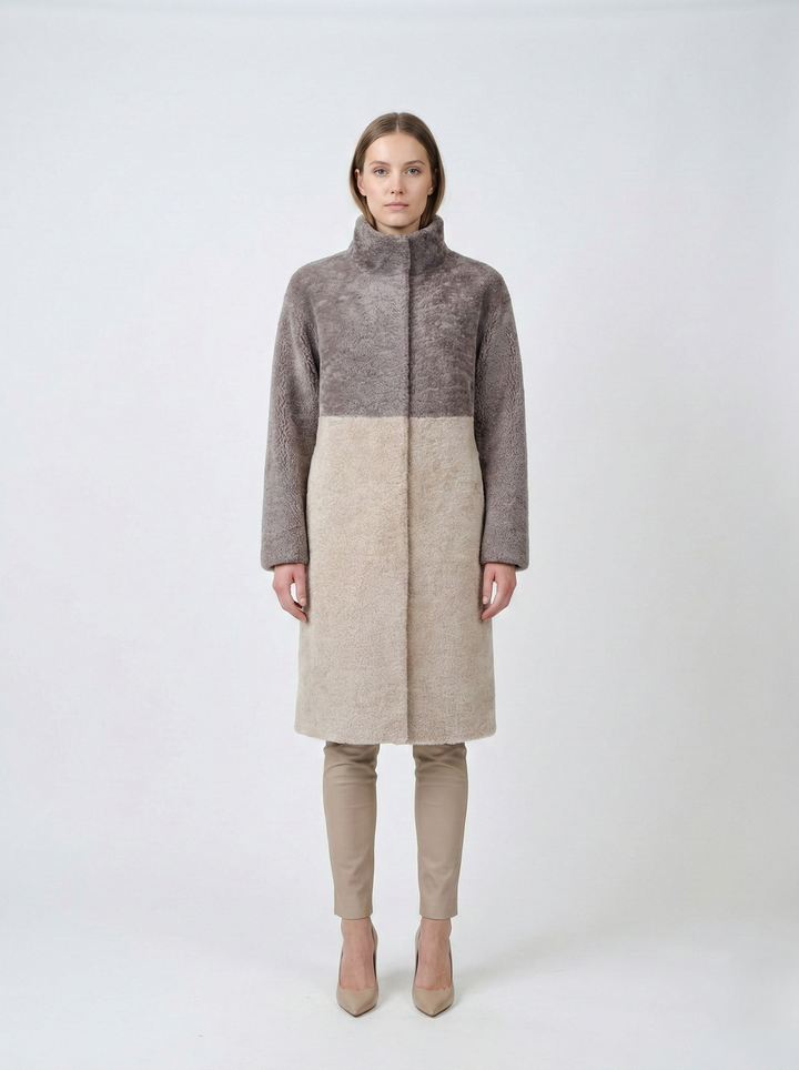 Filuka, 100 cm. - Collar - Curly Lamb - Women - Latte & Dark Beige