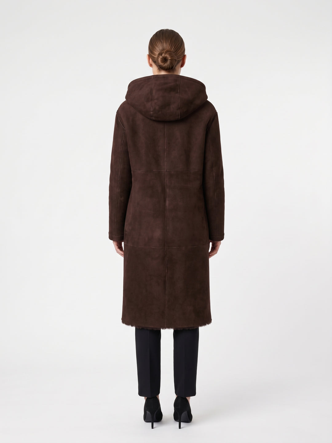 Ausron-A, 110 cm. - Hood Suede Lamb - Women Dark Brown