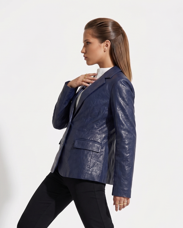 Nina Blazer Lamb Dior Bonded Leather-Women Dusty Blue