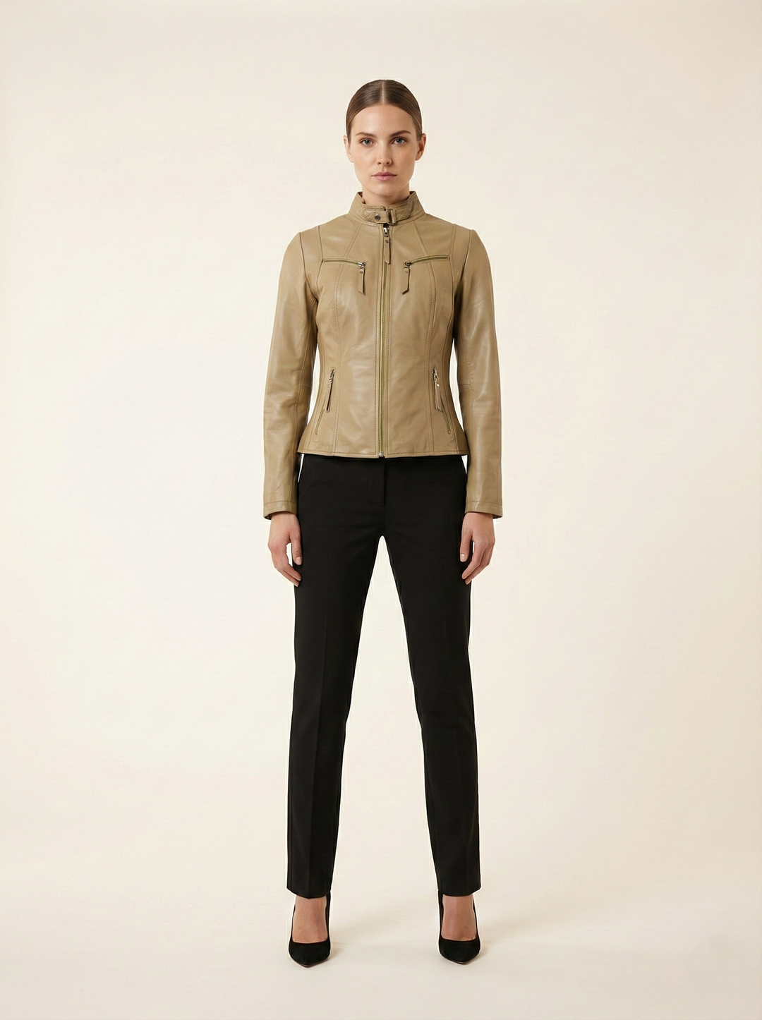 P 14-01, 55 cm. - Lamm Olive Garvat Läder-Wome - Olive