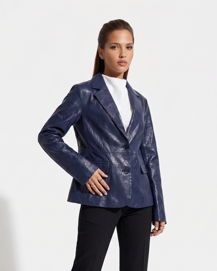 Nina Blazer Lamb Dior Bonded Leather-Women Dusty Blue