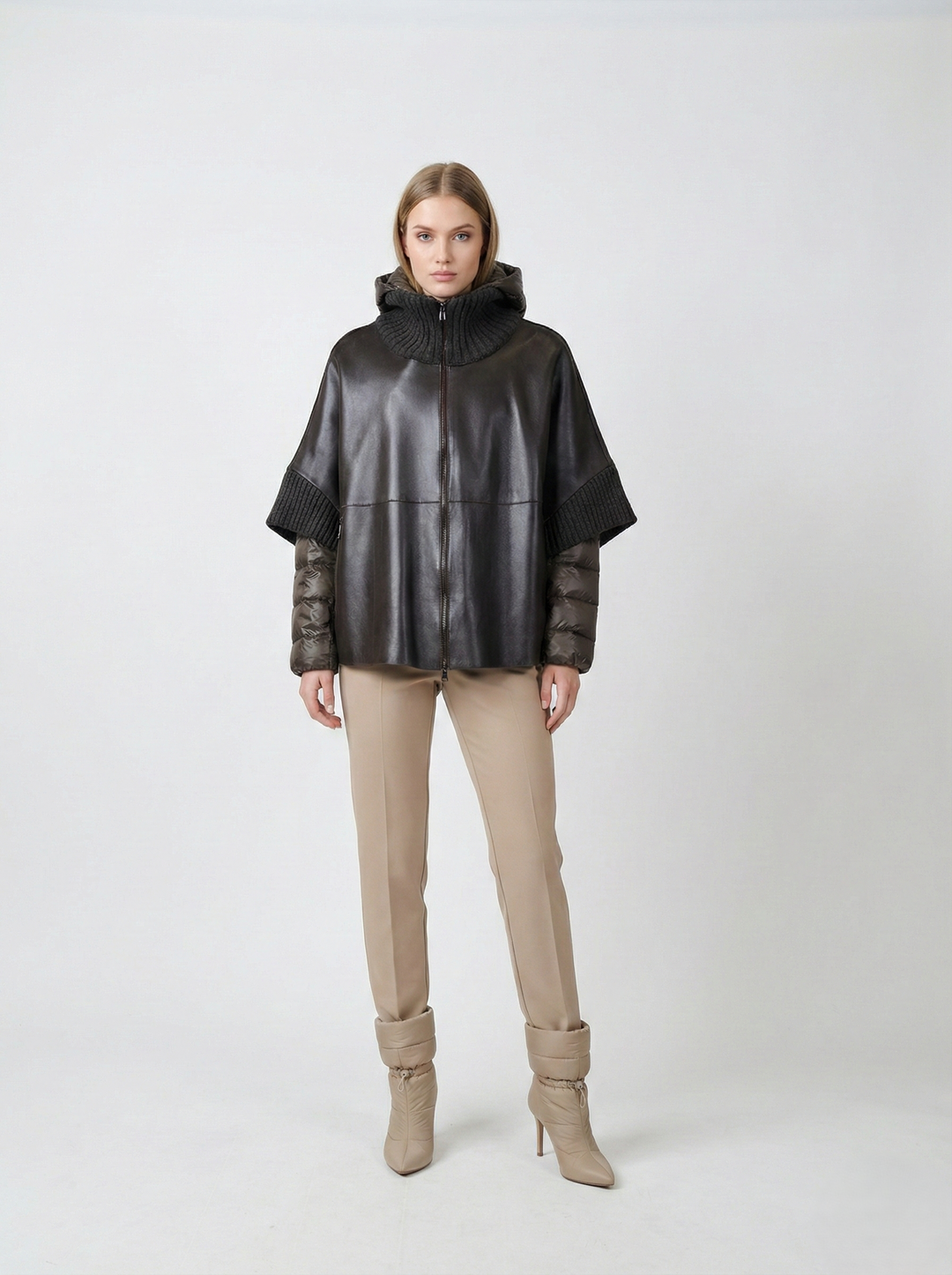 Lucia - Hood, 65 cm. - Lamb Malli Leather - Women - Black