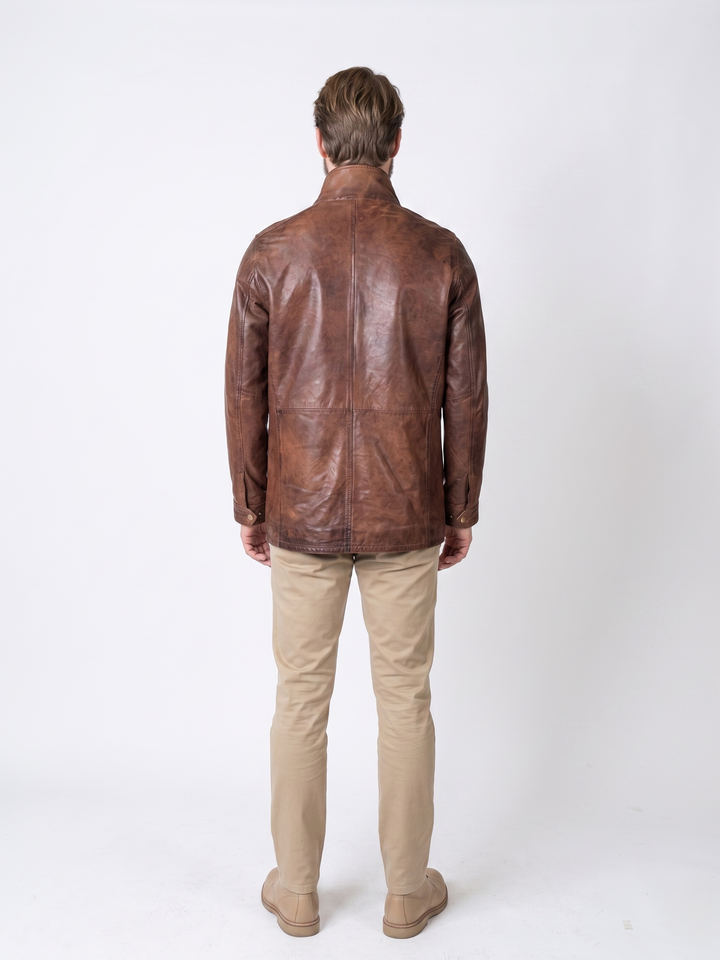 Brenton - Long - Lamb Polish Nappa Leather -Man - Copper Brown