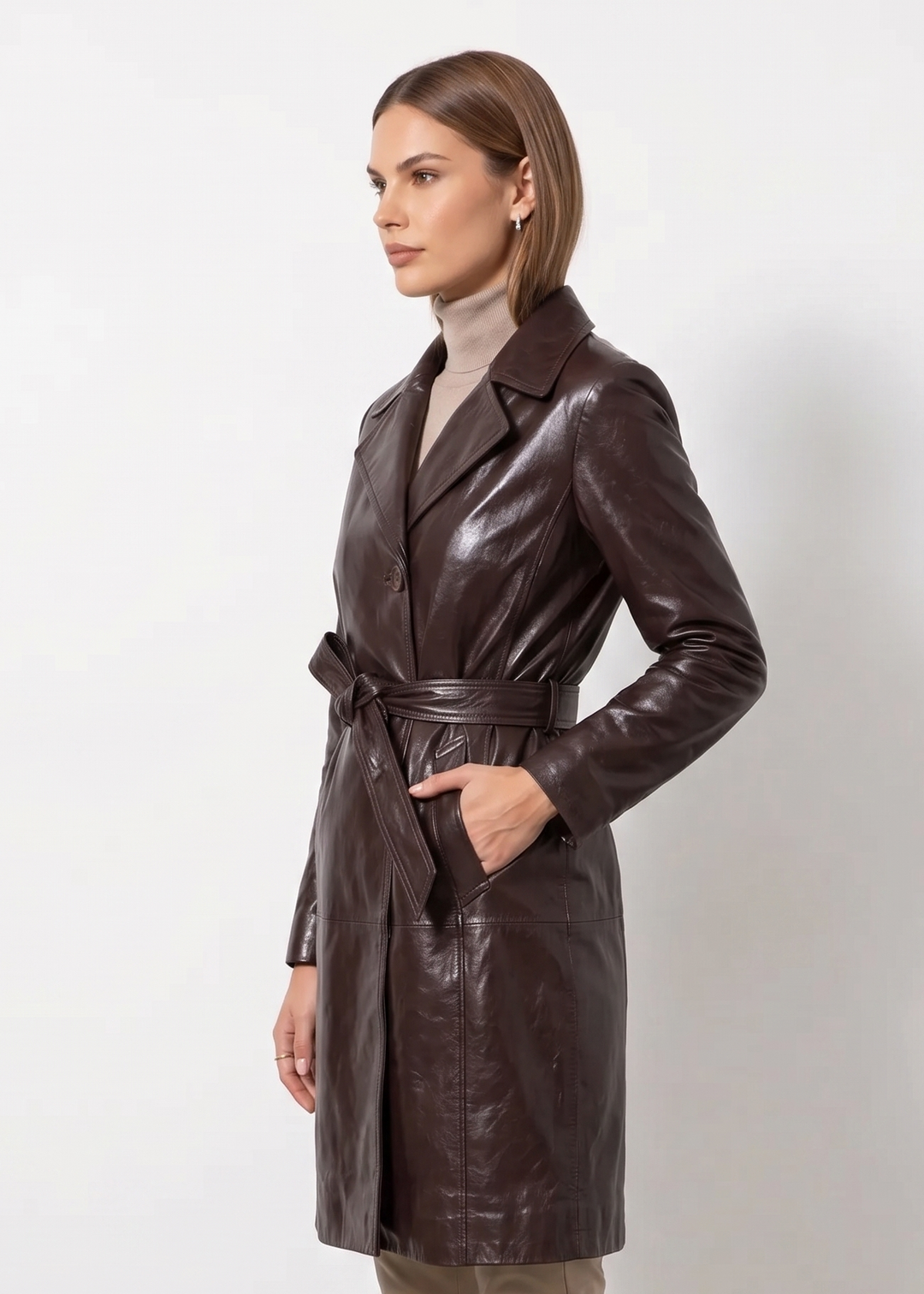 Amara, 95 cm. - Collar Lamb Thick Dace Leather -Women Copper Brown