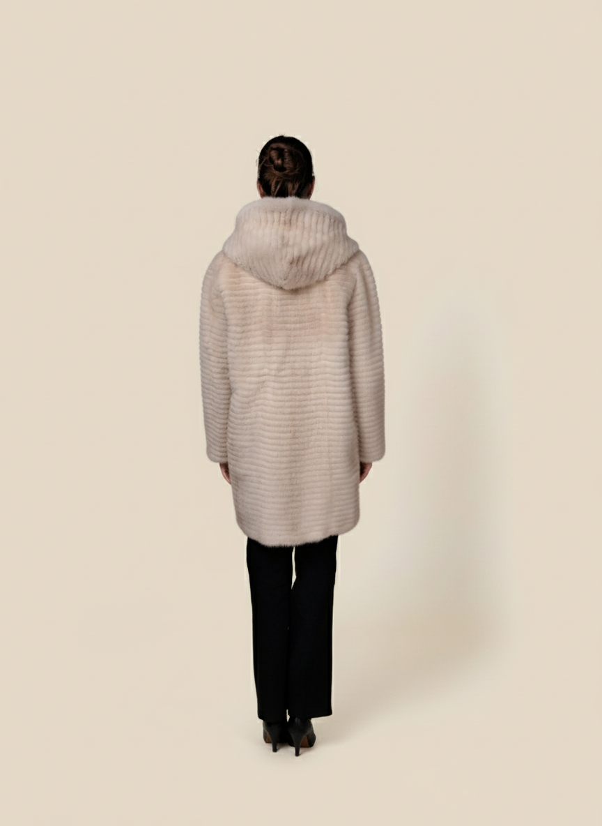 Norma, 90 cm. - Hood - Mink - Women - Pearl