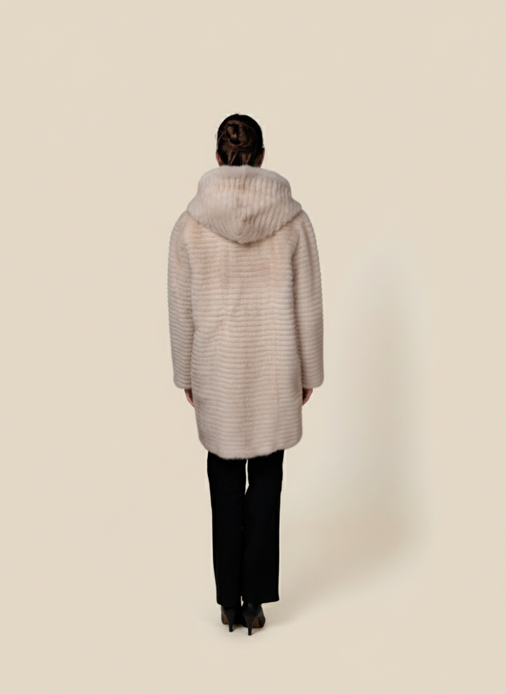 Norma, 90 cm. - Hood - Mink - Women - Pearl