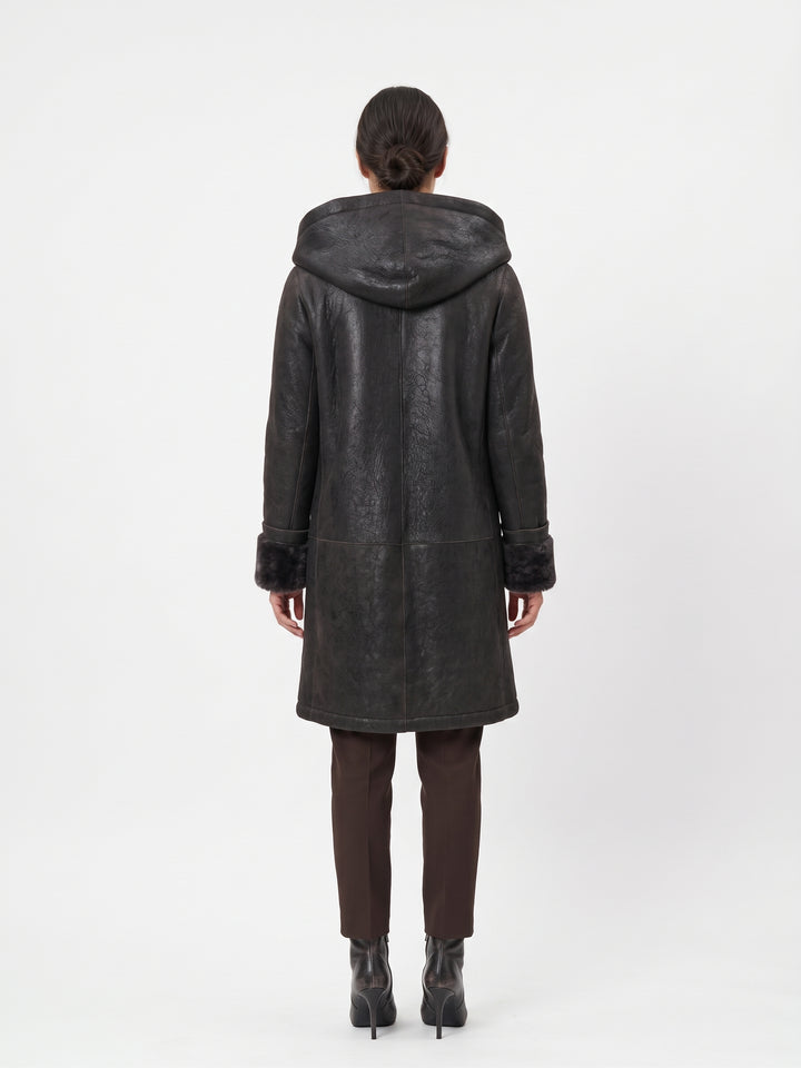 969, 90 cm. - Huva - Nappa Lamb Crack - Dam - Brun / Lamme Pels - Levinsky – Kvinde