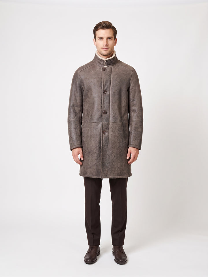 Carlo, 100 cm. - Collar Nappa Lamb Crack Washed - Man Dark Brown
