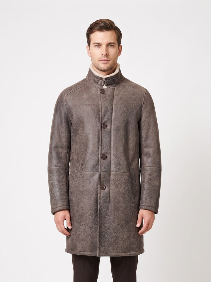 Carlo, 100 cm. - Collar Nappa Lamb Crack Washed - Man Dark Brown
