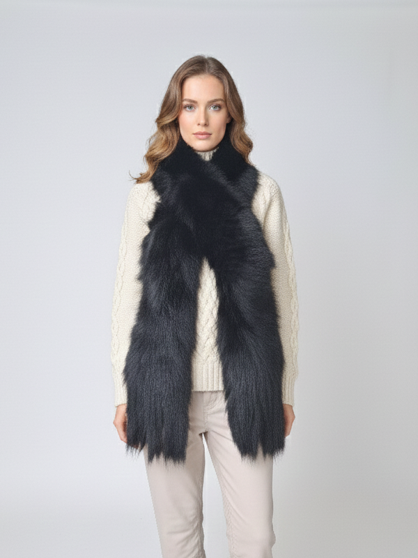 Écharpe, 15 * 155 cm. - Fox Knitted - Accessoires - Black