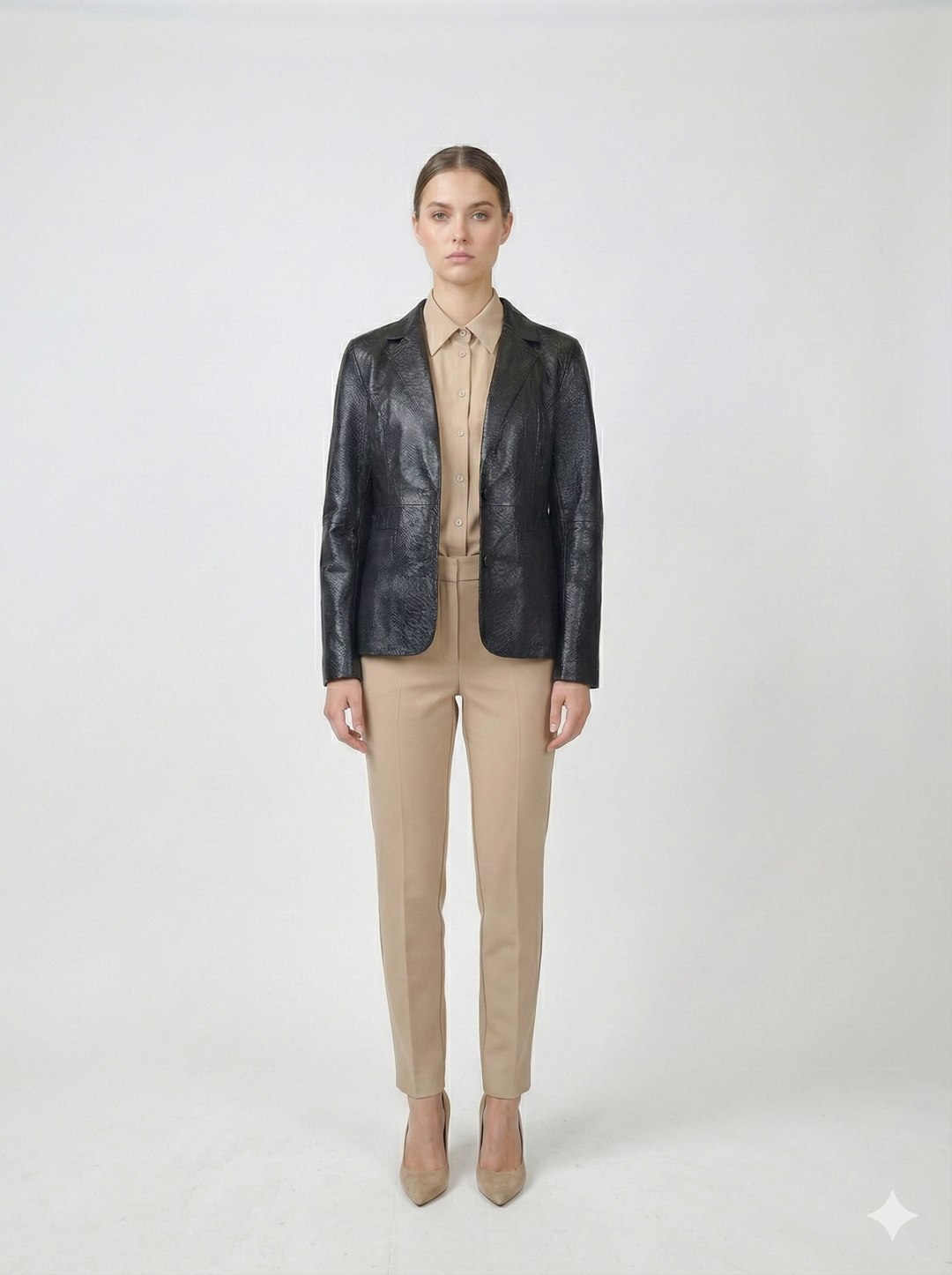 Lia Blazer, 62 cm. - Collar - Lamb Leather - Women - Black