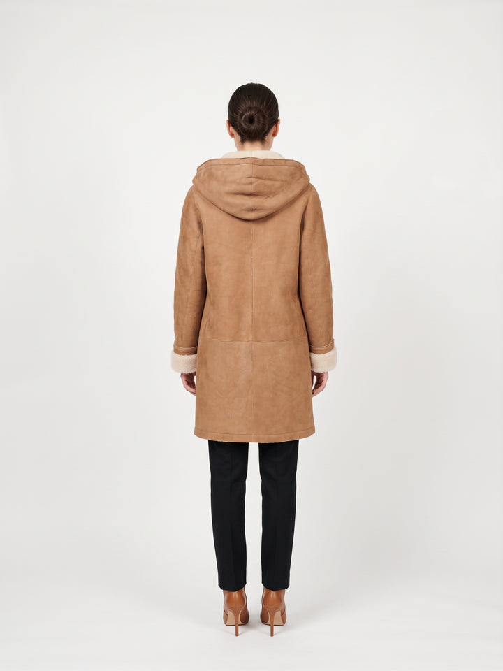 969, 90 cm. - Hood Suede Lamb - Women Cognac
