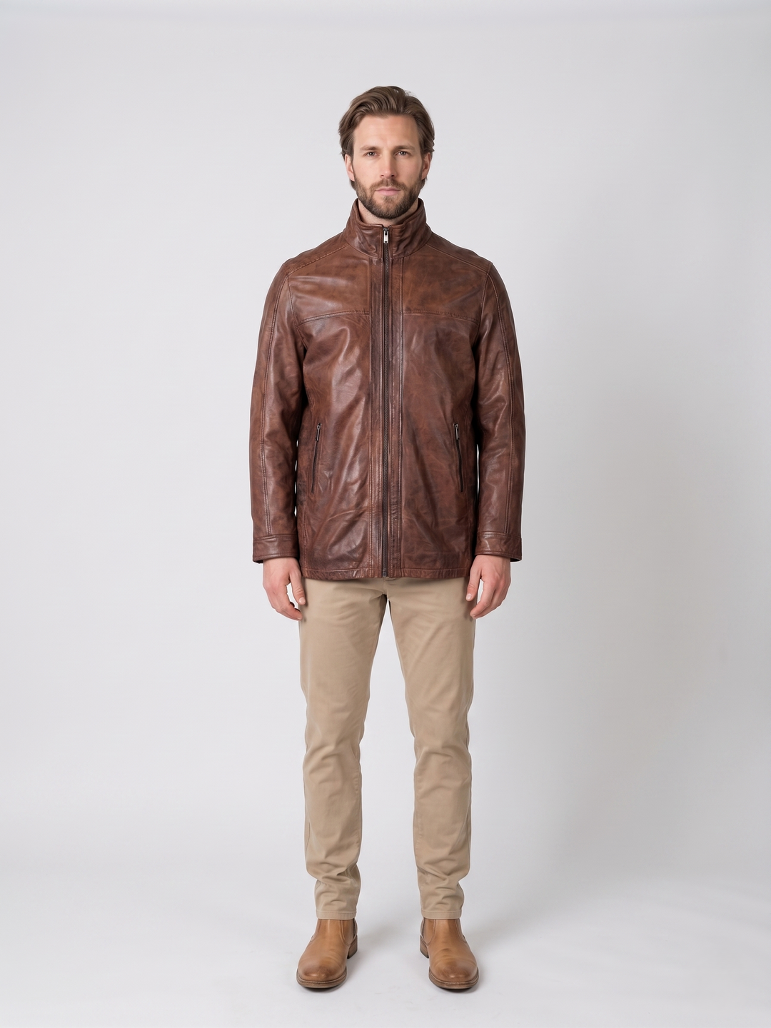 Brenton - Long - Lamb Polish Nappa Leather -Man - Copper Brown
