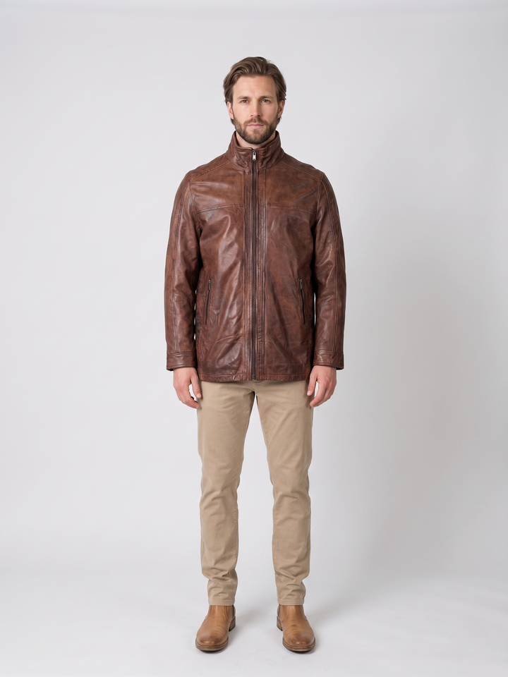 Brenton - Long - Lamb Polish Nappa Leather -Man - Copper Brown