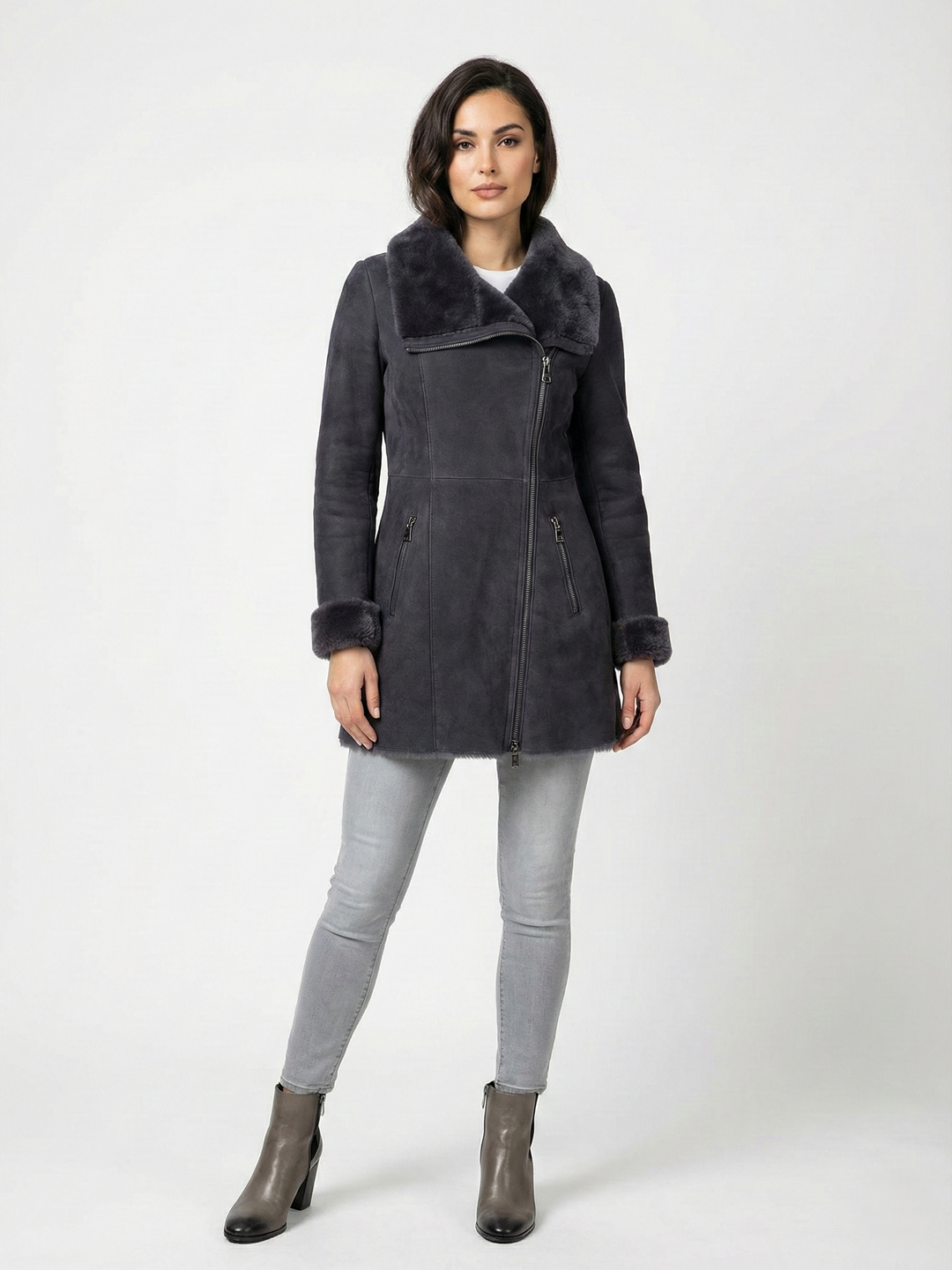 Monroe, 80 cm. - Suede Lamb - Women - Segred Grey