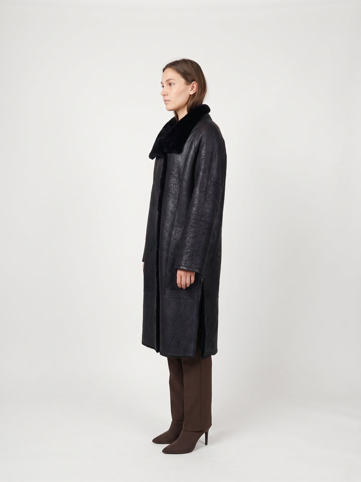 Jamie, 105 cm. - Krage - Nappa Lamb - Dame - Svart