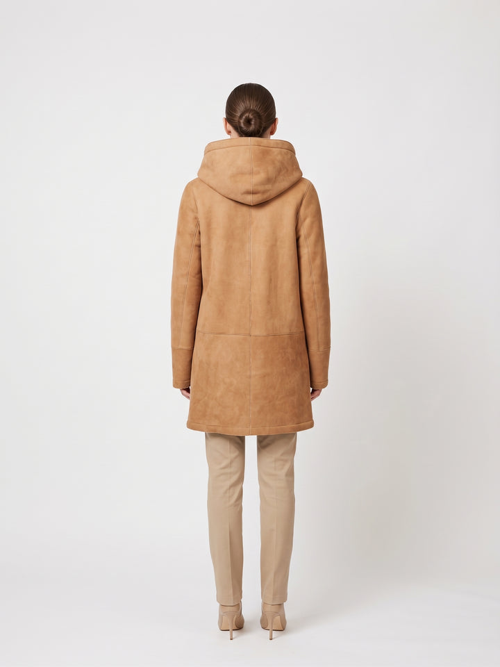 969, 90 cm. - Hette - Semsket lammejakke - Dame - Cognac