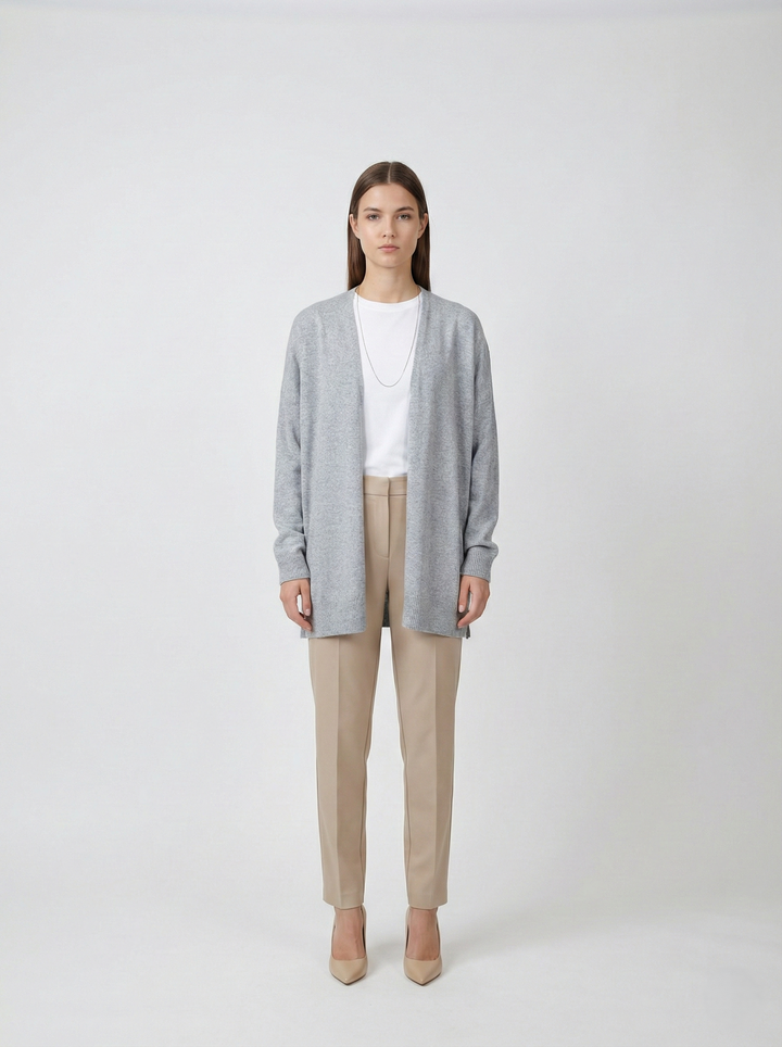 SY-25005 lång kofta - 100 % ren kashmir - dam - grå