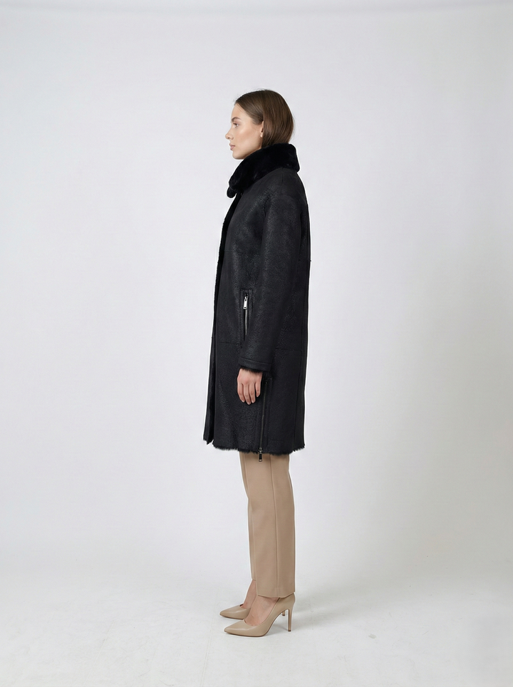 Giorgiana, 95 cm. - Hood - Nappa Lamb Crack - Kvinder - Sort