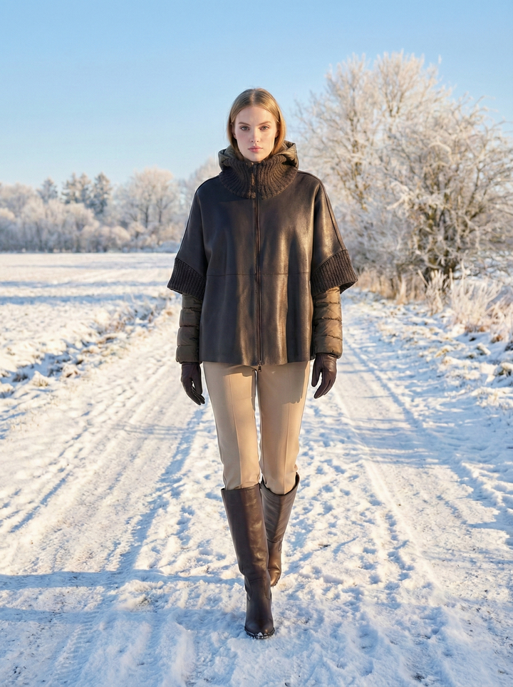 Lucia - Hood, 65 cm. - Lamb Malli Leather - Women - Black