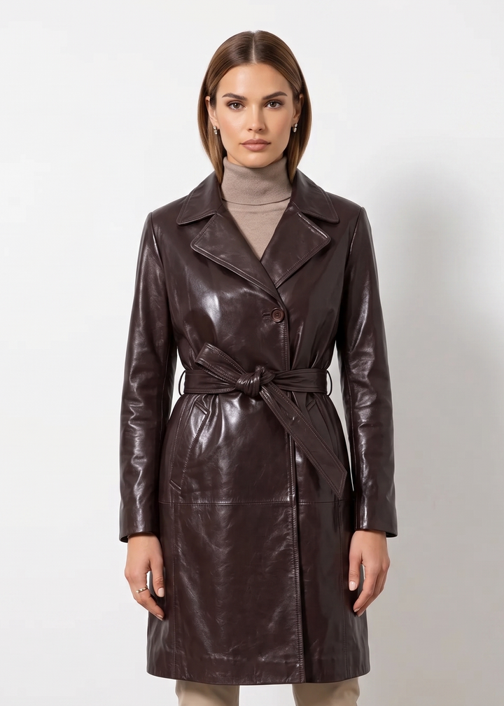 Amara, 95 cm. - Collar Lamb Thick Dace Leather -Women Copper Brown