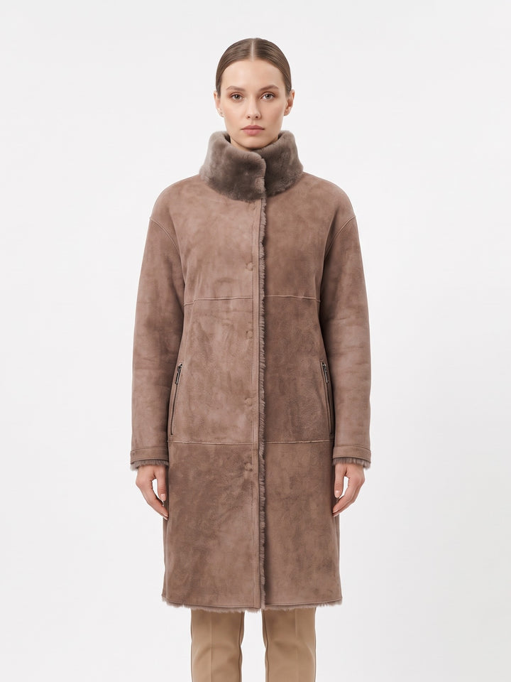 Giorgiana, 95 cm. - Collar Suede Lamb - Women Dark Oak