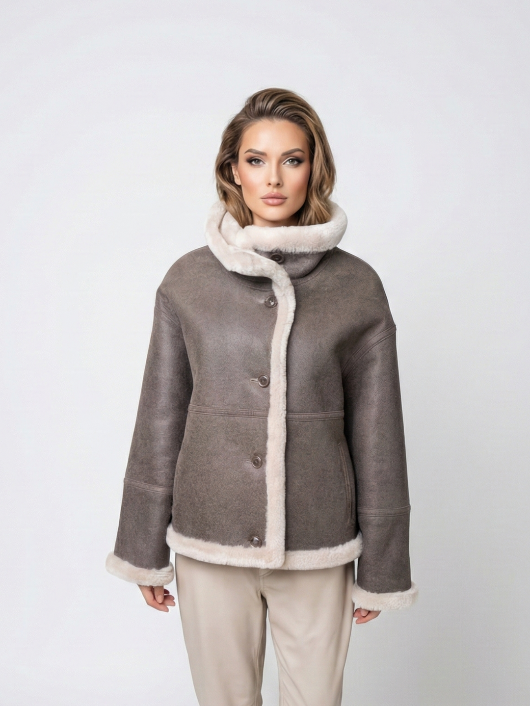 Iolande, 60 cm. - Collier - Nappa Lamb Crack - Femmes - Brown