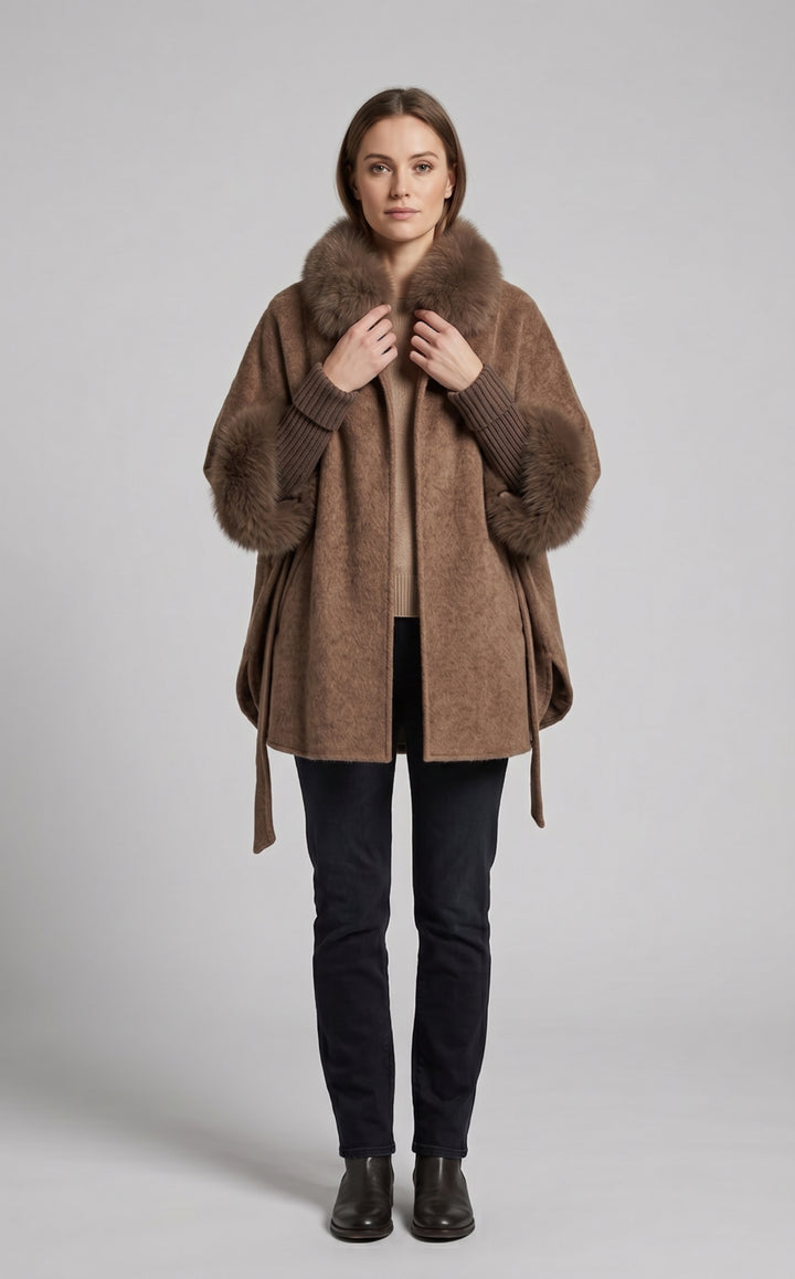 Jamabi Cape, 80 cm. Wool & Cashmere - Women - Taupe