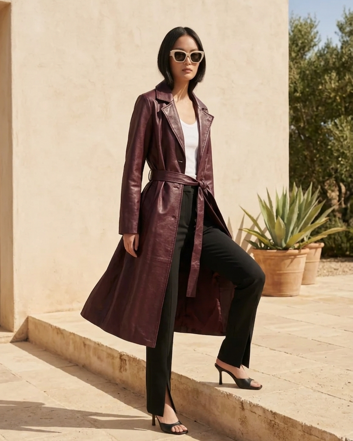 Connie, 115 cm. - Collar - Lamb Thick Dace Leather -Women - Bordeaux