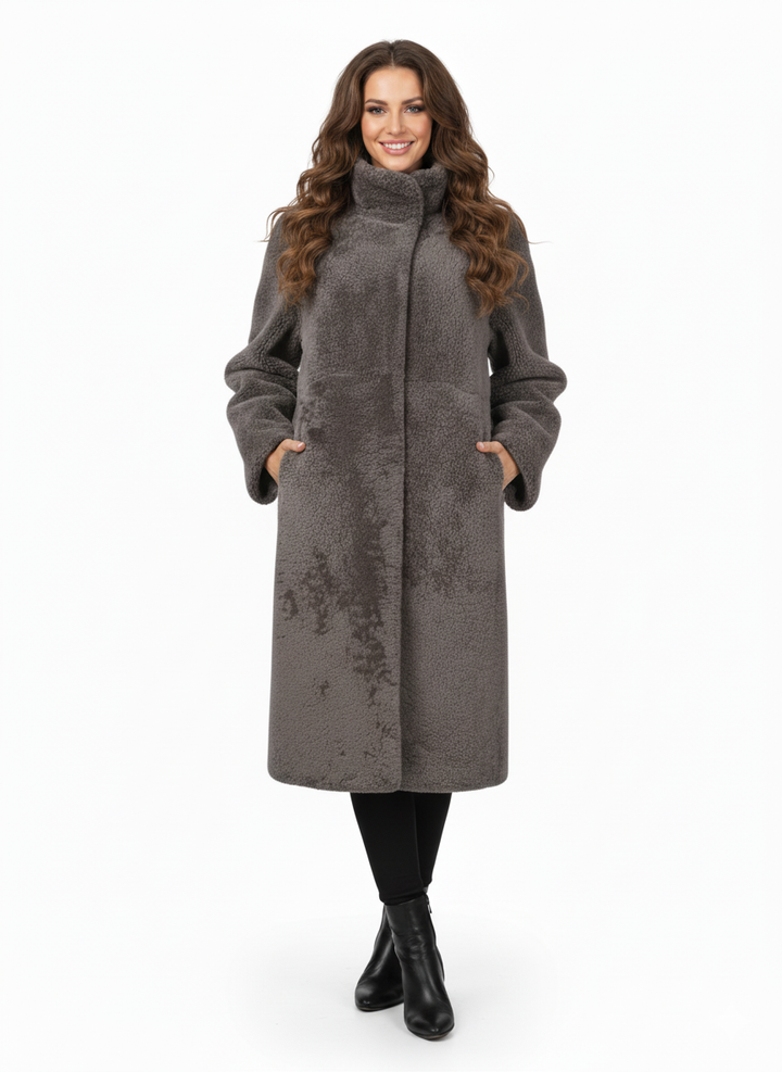 Filuka, 100 cm. - Krage - Lockigt lamm - Dam - Taupe